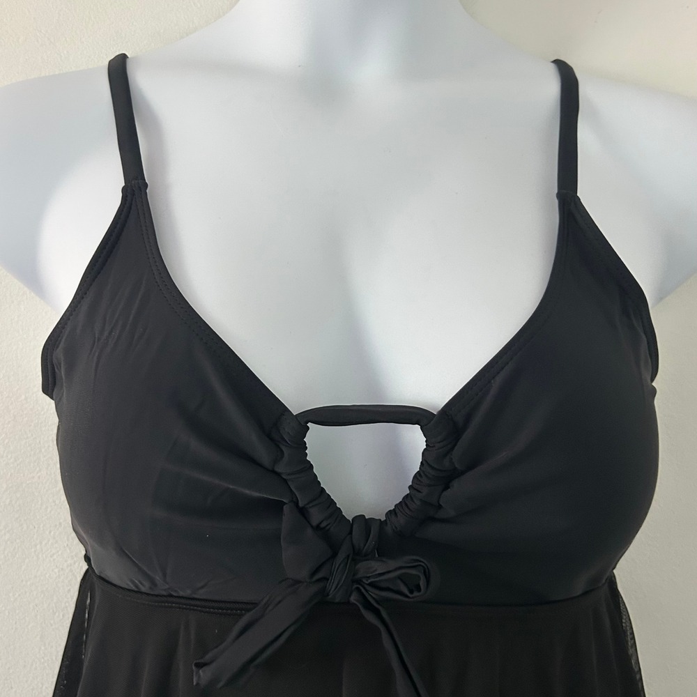 Women's Black Mesh Flowy Padded Adjustable Straps Swimsuit Dress XL NWOT - Picture 2 of 10